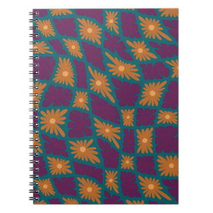 Cuaderno Groovy Wavy Trippy Naranja Cheques de flores de 60