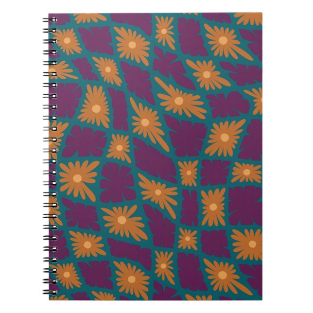 Cuaderno Groovy Wavy Trippy Naranja Cheques de flores de 60 (Frente)