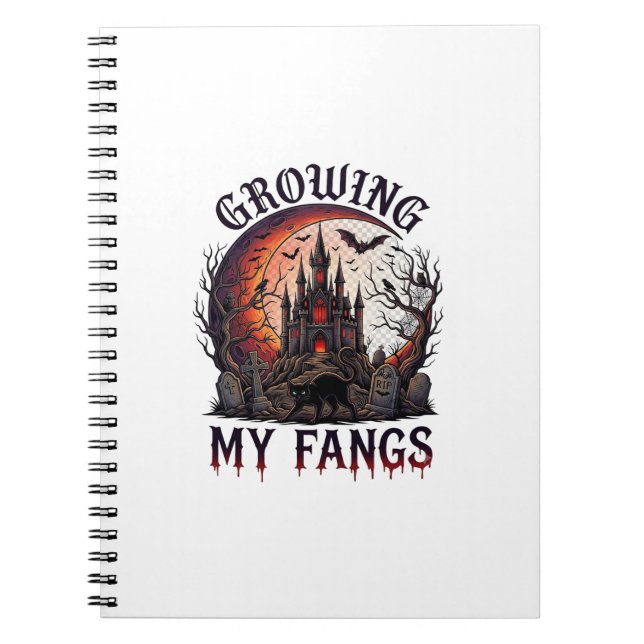 Cuaderno Growing Fangs Halloween Castillo Embrujado Gato Ne (Frente)