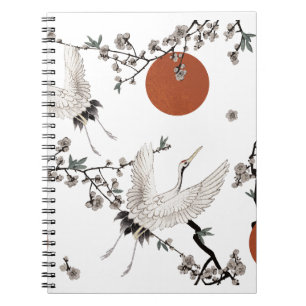 Cuaderno Grúa japonesa tradicional con flor de ciruela