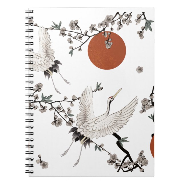 Cuaderno Grúa japonesa tradicional con flor de ciruela (Frente)