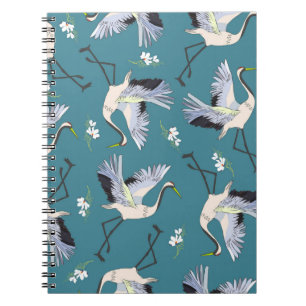 Cuaderno grúa, patrón, flor de pájaro volador de ilustracio