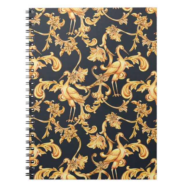 Cuaderno Grúas barrocas doradas: adorno rococó. (Frente)