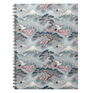 Cuaderno Grúas Japonesas y Flor de Cerezo Patrón Mt Fuji