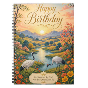 Cuaderno Grulla del prado al amanecer Cumpleaños Serenidad