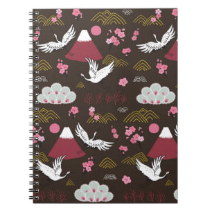 Cuaderno Grullas Japonesas: Patrón tradicional sin foco