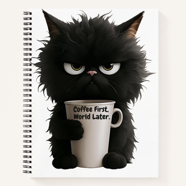 Cuaderno Grumpy Cat Coffee Mood T-Shirt Funny Black Fluffy  (Anverso)
