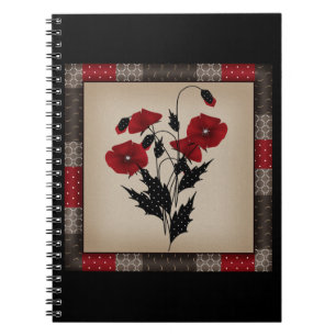 Cuaderno Grunge de las amapolas retro vintage de origen ant