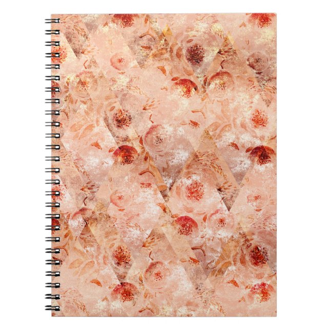 Cuaderno Grunge patrón floral. Fondo coral. (Frente)