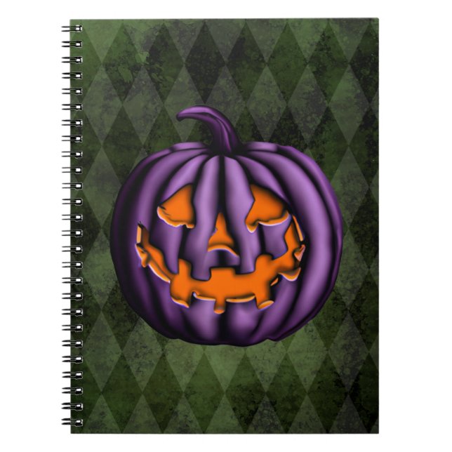 Cuaderno Grunge verde de calabaza morada de Halloween (Frente)