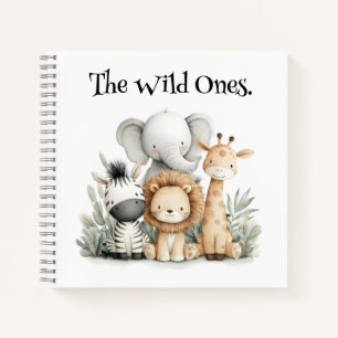 Cuaderno Grupo de animales de safari bebés en acuarela para