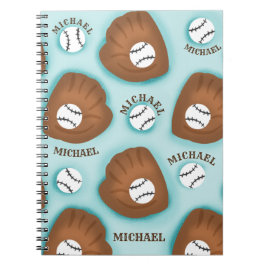 Cuaderno Guante de béisbol Pelota y patrón de nombre de niñ
