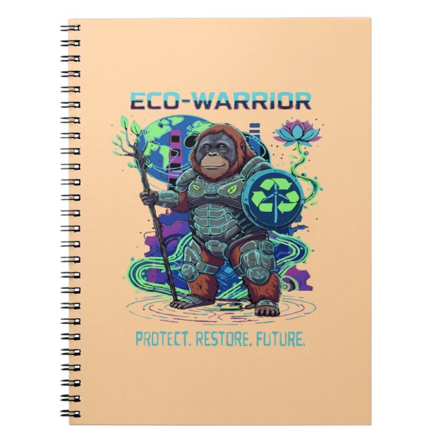 Cuaderno Guardián Orangután Eco-Guerrero Ciberpunk (Frente)