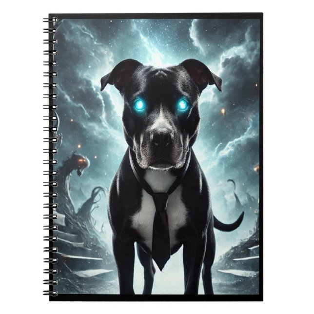 Cuaderno Guardián oscuro: Pitbull negro con mirada hipnótic (Frente)