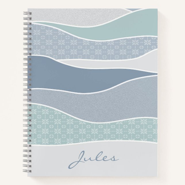 Cuaderno Guay Blue Green Curve Stripes Abstract Waves Name (Anverso)