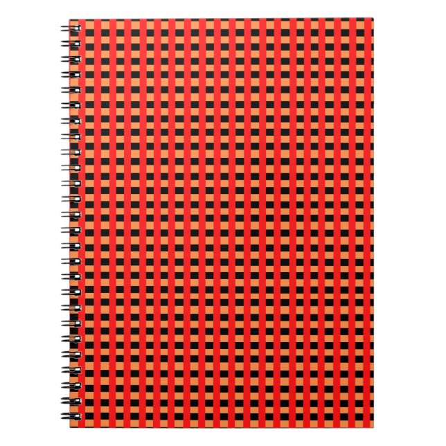 Cuaderno Guay Gingham Naranja, diseño de patrones rojo y ne (Frente)