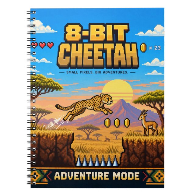 Cuaderno Guepardo, Arte de Pixel Retro de 8 Bits (Frente)