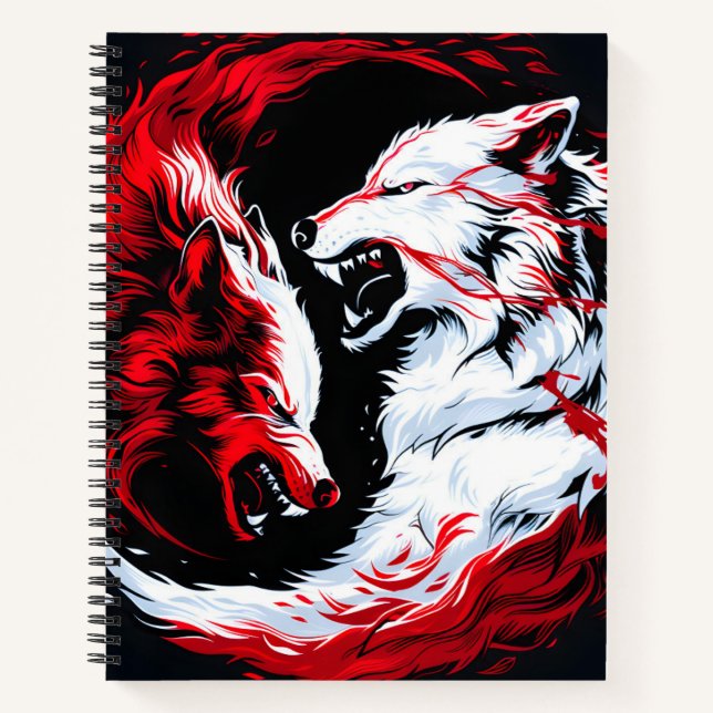 Cuaderno Guerrero Lobo Cósmico Rojo Blanco (Anverso)
