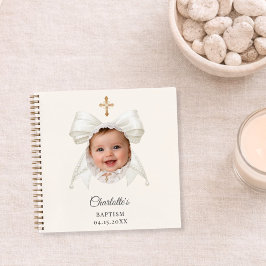 Cuaderno Guest Book Baptism Bow Ivory Girl Photo