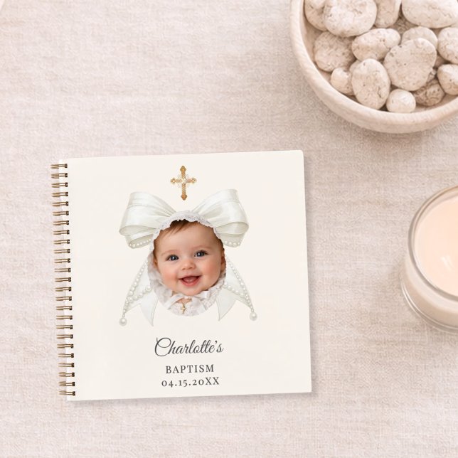 Cuaderno Guest Book Baptism Bow Ivory Girl Photo (Subido por el creador)