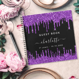 Cuaderno Guest book birthday black purple glitter drips