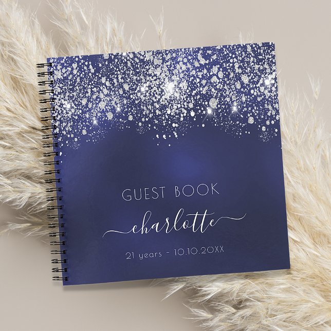 Cuaderno Guest book birthday navy blue silver glitter (Subido por el creador)