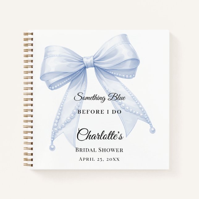 Cuaderno Guest book Bridal Shower bow something blue (Anverso)