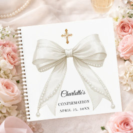 Cuaderno Guest book Confirmation bow ivory white pearls