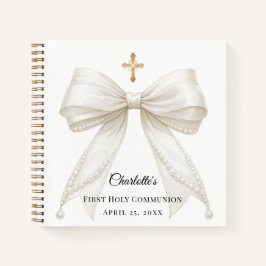 Cuaderno Guest book First Communion bow ivory white pearls