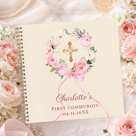 Cuaderno Guest book First Communion ivory blush bow floral