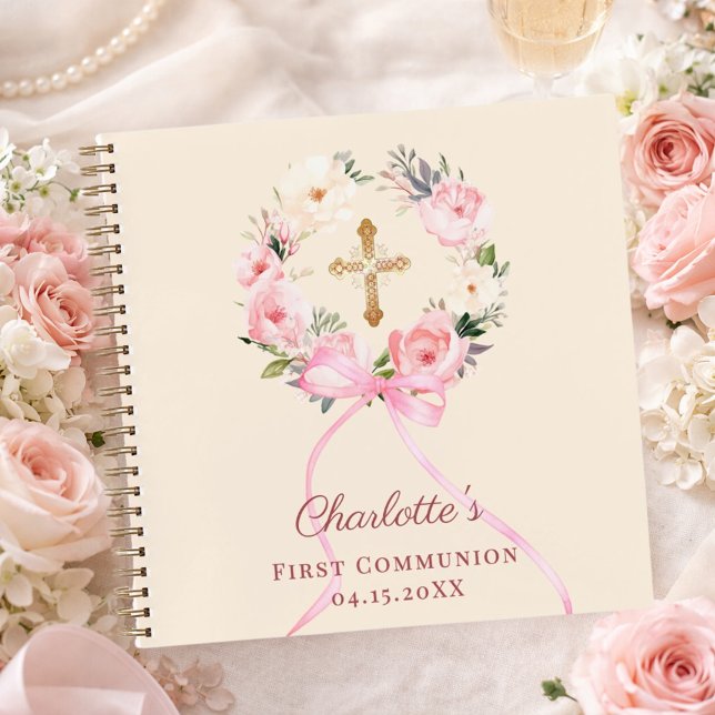 Cuaderno Guest book First Communion ivory blush bow floral (Subido por el creador)