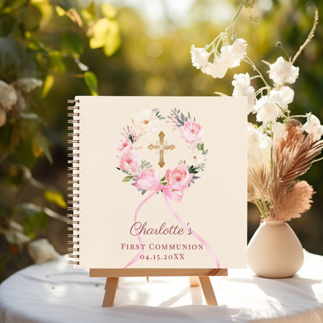 Cuaderno Guest book First Communion ivory blush bow floral (Subido por el creador)