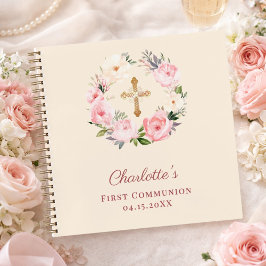 Cuaderno Guest book First Communion ivory blush pink floral
