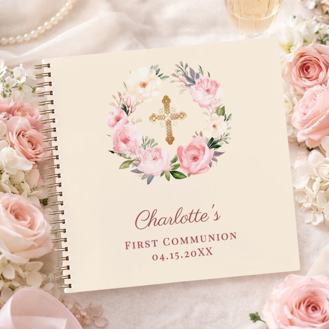 Cuaderno Guest book First Communion ivory blush pink floral (Subido por el creador)