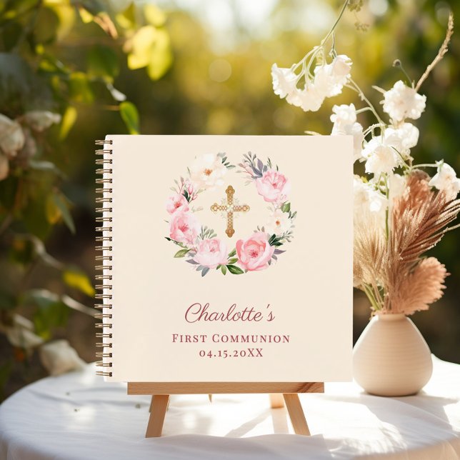 Cuaderno Guest book First Communion ivory blush pink floral (Subido por el creador)