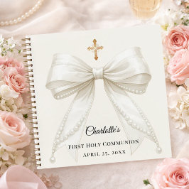 Cuaderno Guest book First Communion ivory bow pearls