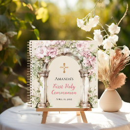 Cuaderno Guest book First Communion pink florals arch