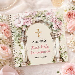 Cuaderno Guest book First Communion pink florals arch