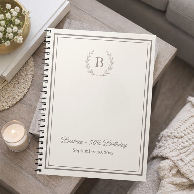 Cuaderno Guest Book ivory taupe Monogram Birthday budget (Subido por el creador)