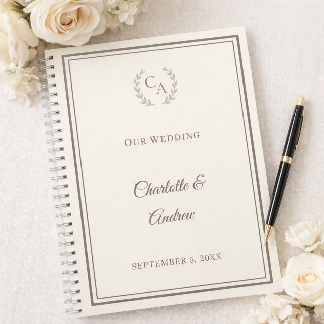 Cuaderno Guest Book ivory taupe monogrammed wedding (Subido por el creador)