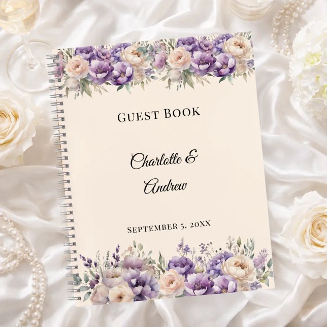 Cuaderno Guest Book lavender champagne floral wedding (Subido por el creador)