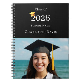 Cuaderno Guest Book Photo Modern Black Graduation Party