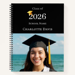 Cuaderno Guest Book Photo Modern Black Graduation Party