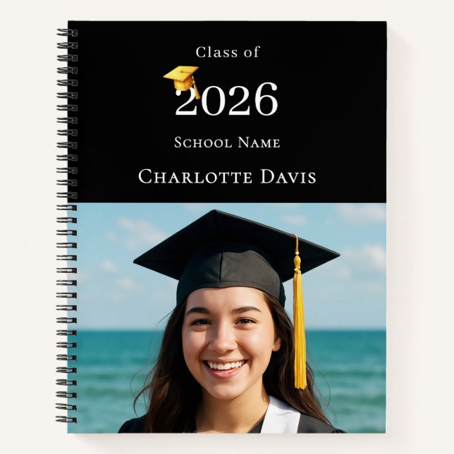 Cuaderno Guest Book Photo Modern Black Graduation Party (Anverso)