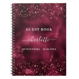 Cuaderno Guest book Quinceanera burgundy rose gold glitter