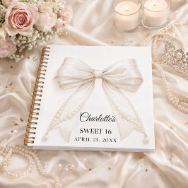 Cuaderno Guest book Sweet 16 bow ivory white pearls