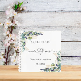 Cuaderno Guest book wedding eucalyptus greenery mr mrs
