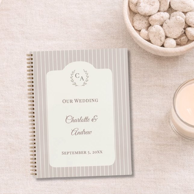 Cuaderno Guest book wedding Ivory taupe pinstriped modern (Subido por el creador)