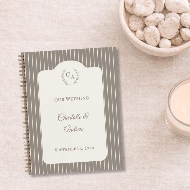 Cuaderno Guest book wedding Ivory taupe pinstriped modern (Subido por el creador)