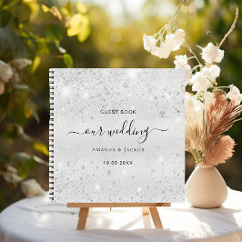 Cuaderno Guest book wedding silver glitter dust monogram